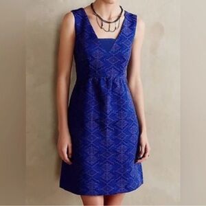 NWOT Anthropologie Maeve Averie Geometric Jacquard Dress Sz 2 Blue and Purple